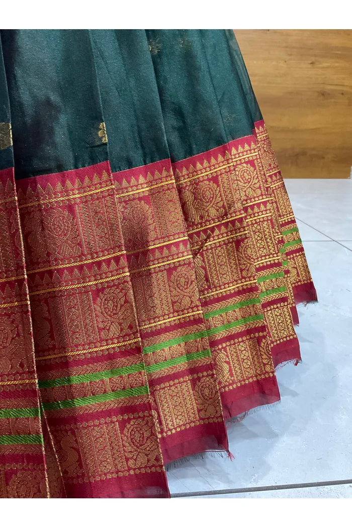 Beautiful South Indian Style Semi-Stitched Half Saree with Blouse and Dupatta for Women | Regal