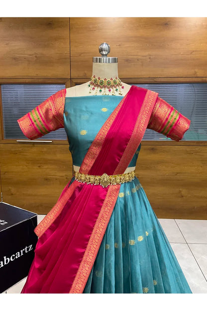 Beautiful South Indian Style Semi-Stitched Half Saree with Blouse and Dupatta for Women | Regal