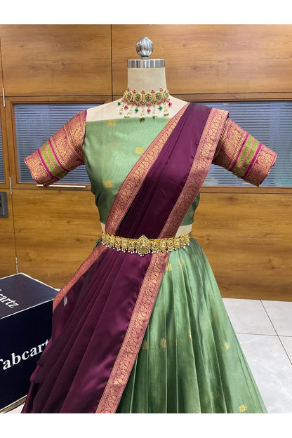Beautiful South Indian Style Semi-Stitched Half Saree with Blouse and Dupatta for Women | Regal