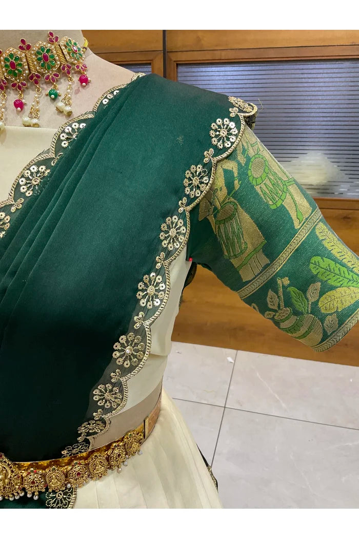 Beautiful South Indian Style Semi-Stitched Half Saree with Blouse and Dupatta for Women | Nilkanth
