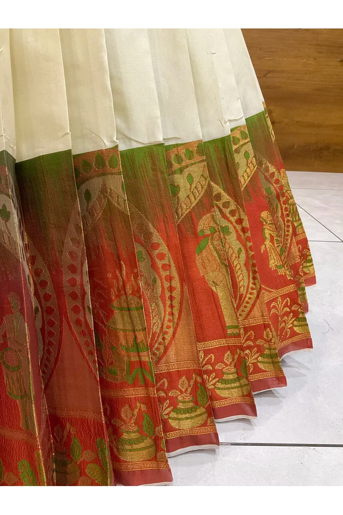 Beautiful South Indian Style Semi-Stitched Half Saree with Blouse and Dupatta for Women | Nilkanth