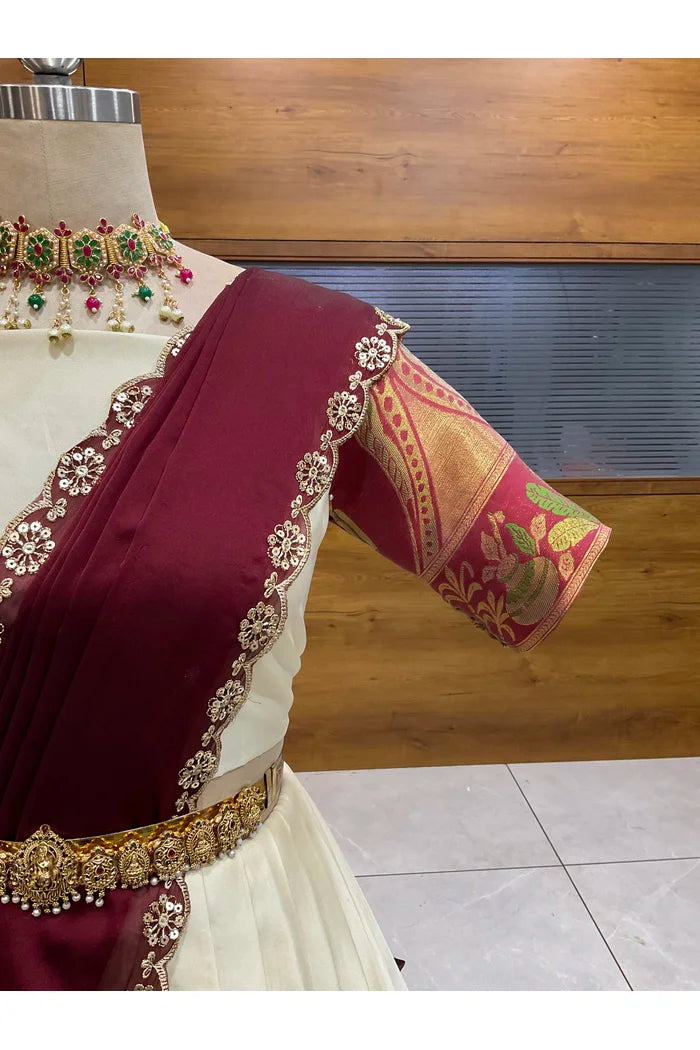 Beautiful South Indian Style Semi-Stitched Half Saree with Blouse and Dupatta for Women | Nilkanth