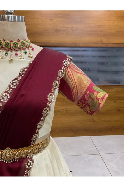 Beautiful South Indian Style Semi-Stitched Half Saree with Blouse and Dupatta for Women | Nilkanth