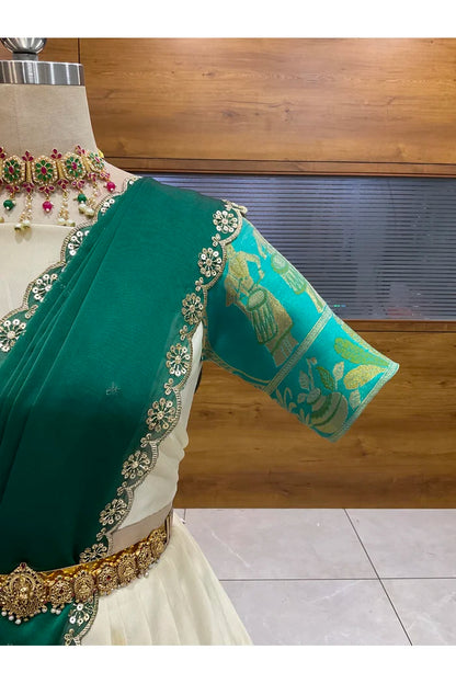 Beautiful South Indian Style Semi-Stitched Half Saree with Blouse and Dupatta for Women | Nilkanth