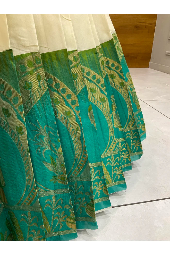 Beautiful South Indian Style Semi-Stitched Half Saree with Blouse and Dupatta for Women | Nilkanth