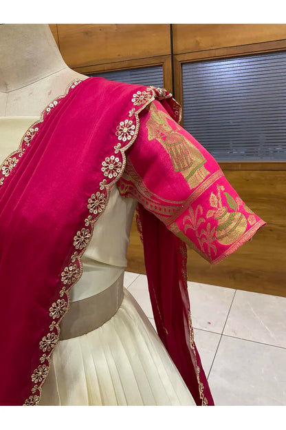 Beautiful South Indian Style Semi-Stitched Half Saree with Blouse and Dupatta for Women | Nilkanth