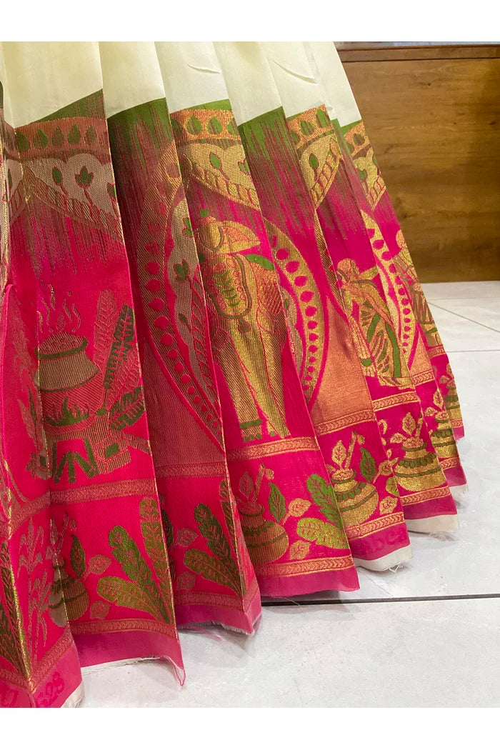 Beautiful South Indian Style Semi-Stitched Half Saree with Blouse and Dupatta for Women | Nilkanth