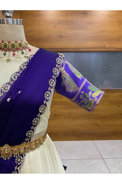 Beautiful South Indian Style Semi-Stitched Half Saree with Blouse and Dupatta for Women | Nilkanth
