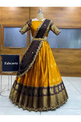 Beautiful South Indian Style Semi-Stitched Half Saree with Blouse and Dupatta for Women | Paradise