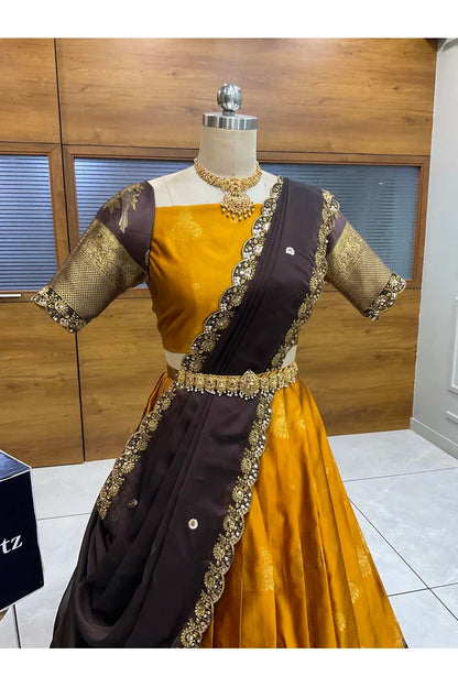 Beautiful South Indian Style Semi-Stitched Half Saree with Blouse and Dupatta for Women | Paradise