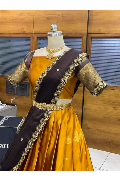 Beautiful South Indian Style Semi-Stitched Half Saree with Blouse and Dupatta for Women | Paradise