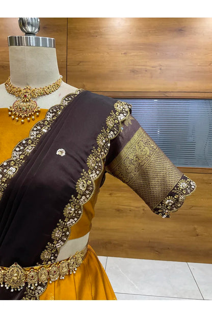 Beautiful South Indian Style Semi-Stitched Half Saree with Blouse and Dupatta for Women | Paradise