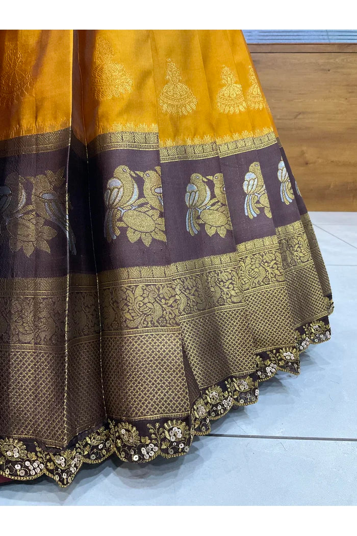 Beautiful South Indian Style Semi-Stitched Half Saree with Blouse and Dupatta for Women | Paradise