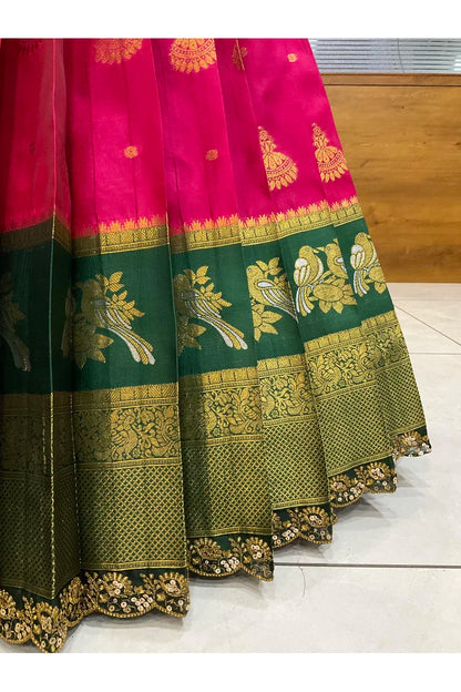 Beautiful South Indian Style Semi-Stitched Half Saree with Blouse and Dupatta for Women | Paradise