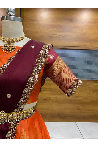 Beautiful South Indian Style Semi-Stitched Half Saree with Blouse and Dupatta for Women | Paradise