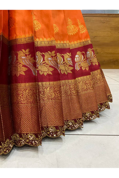 Beautiful South Indian Style Semi-Stitched Half Saree with Blouse and Dupatta for Women | Paradise