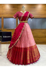 Beautiful South Indian Style Half Saree with Blouse and Dupatta for Women | Rudhira