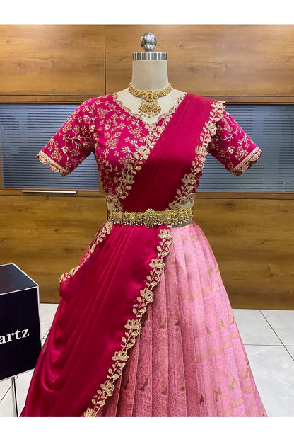 Beautiful South Indian Style Half Saree with Blouse and Dupatta for Women | Rudhira