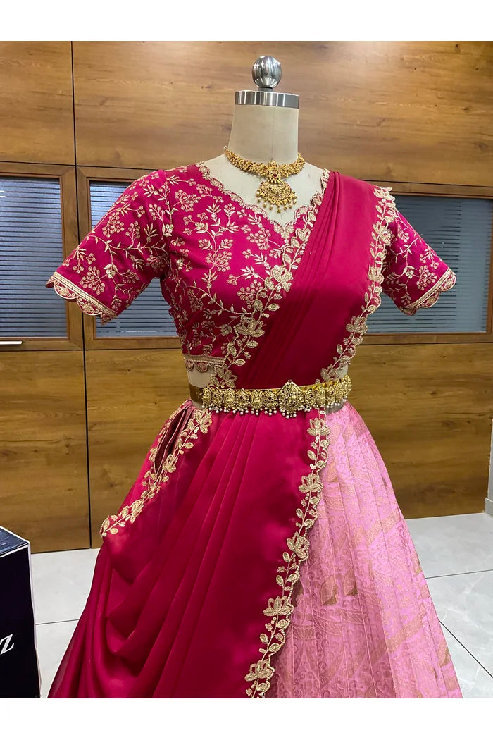 Beautiful South Indian Style Half Saree with Blouse and Dupatta for Women | Rudhira