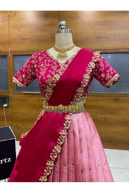 Beautiful South Indian Style Half Saree with Blouse and Dupatta for Women | Rudhira