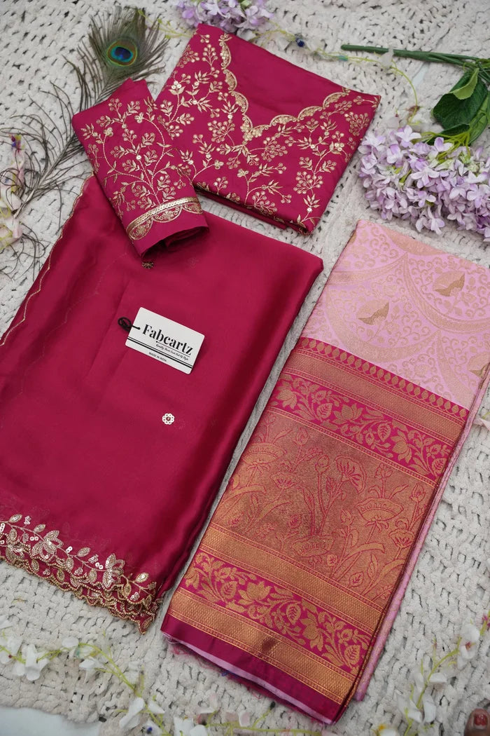 Beautiful South Indian Style Half Saree with Blouse and Dupatta for Women | Rudhira