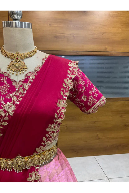 Beautiful South Indian Style Half Saree with Blouse and Dupatta for Women | Rudhira
