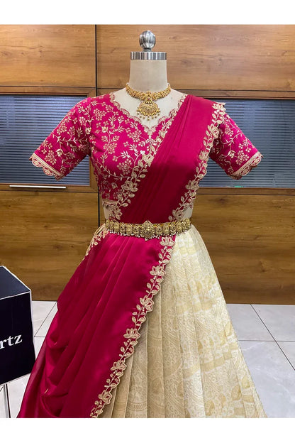 Beautiful South Indian Style Half Saree with Blouse and Dupatta for Women | Rudhira