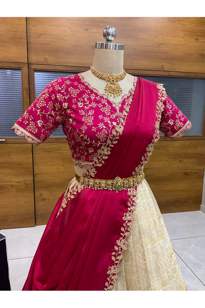 Beautiful South Indian Style Half Saree with Blouse and Dupatta for Women | Rudhira
