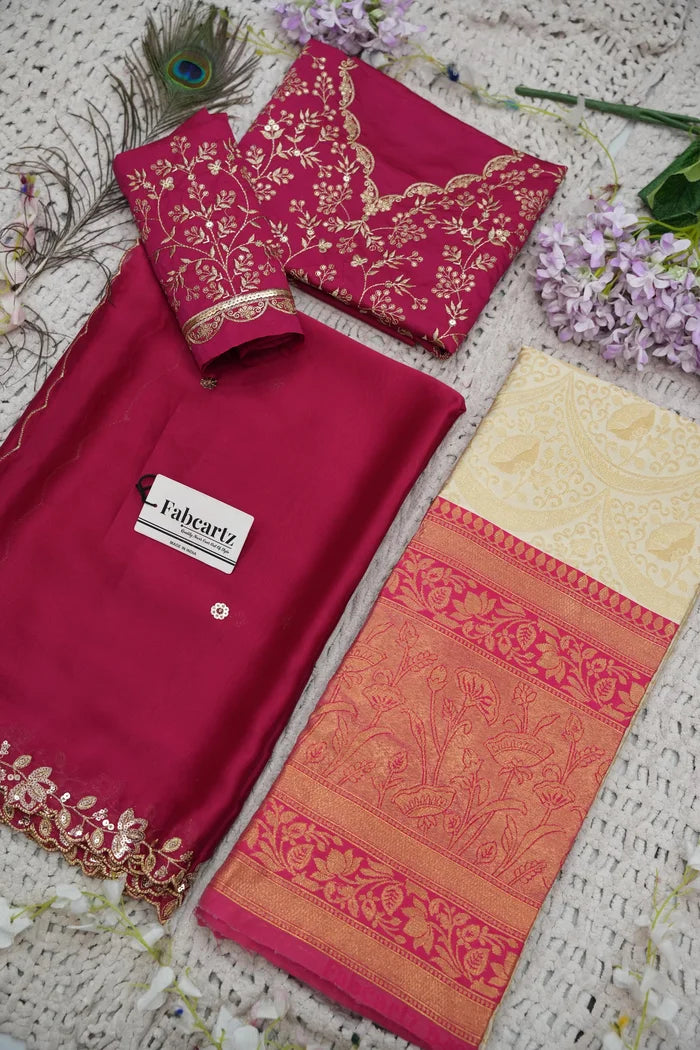 Beautiful South Indian Style Half Saree with Blouse and Dupatta for Women | Rudhira