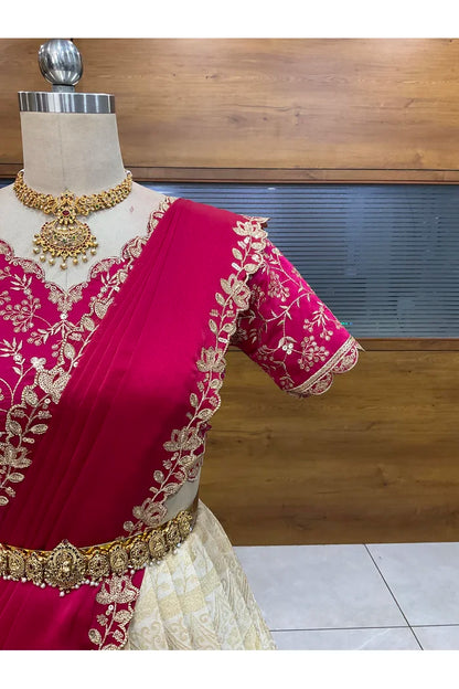Beautiful South Indian Style Half Saree with Blouse and Dupatta for Women | Rudhira