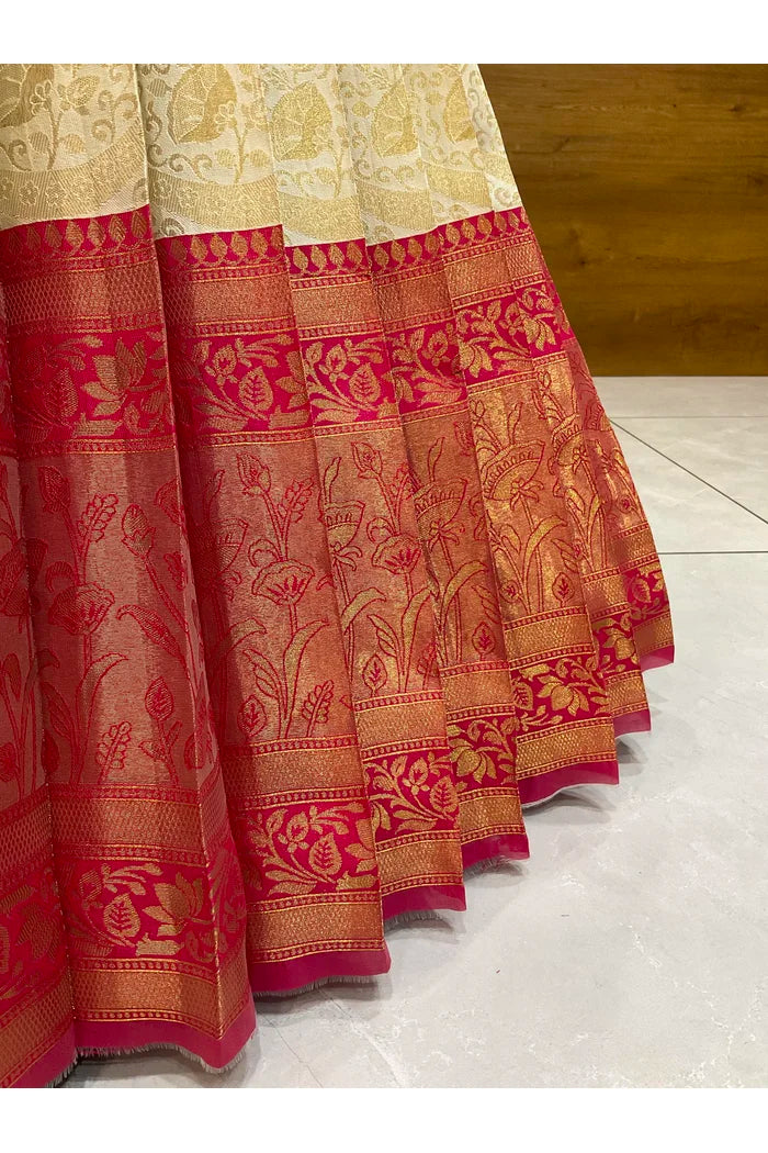 Beautiful South Indian Style Half Saree with Blouse and Dupatta for Women | Rudhira
