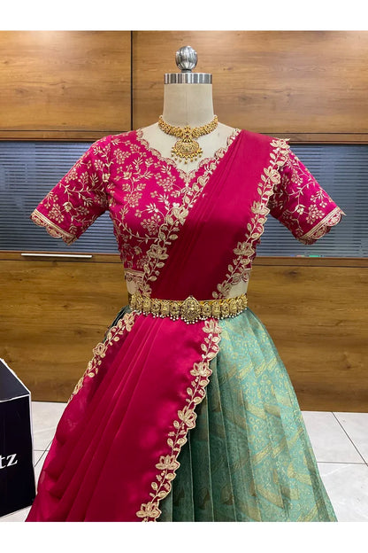 Beautiful South Indian Style Half Saree with Blouse and Dupatta for Women | Rudhira