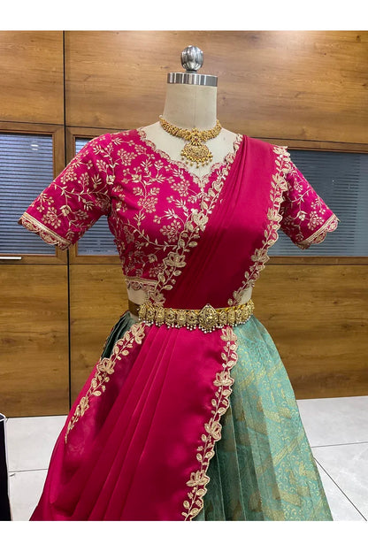 Beautiful South Indian Style Half Saree with Blouse and Dupatta for Women | Rudhira