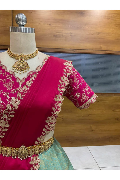 Beautiful South Indian Style Half Saree with Blouse and Dupatta for Women | Rudhira