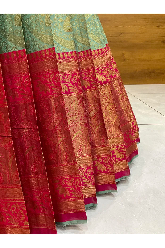 Beautiful South Indian Style Half Saree with Blouse and Dupatta for Women | Rudhira