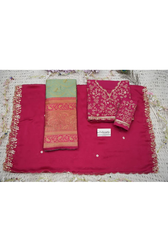 Beautiful South Indian Style Half Saree with Blouse and Dupatta for Women | Rudhira