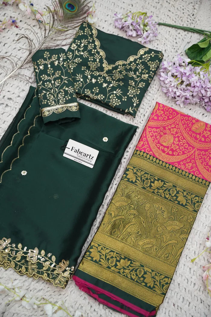 Beautiful South Indian Style Half Saree with Blouse and Dupatta for Women | Rudhira