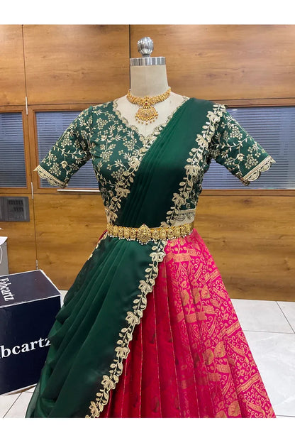 Beautiful South Indian Style Half Saree with Blouse and Dupatta for Women | Rudhira