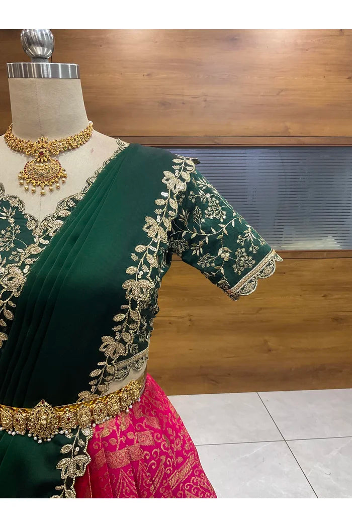 Beautiful South Indian Style Half Saree with Blouse and Dupatta for Women | Rudhira