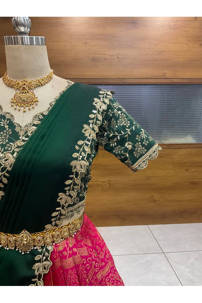 Beautiful South Indian Style Half Saree with Blouse and Dupatta for Women | Rudhira