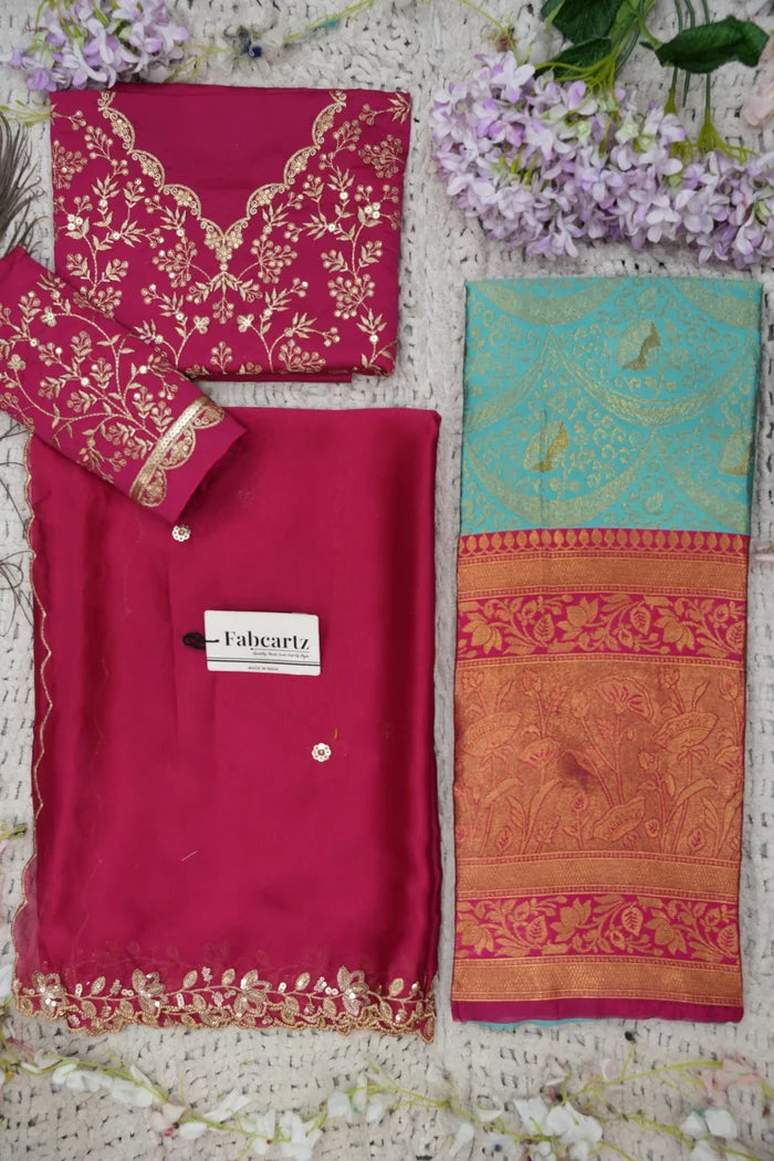 Beautiful South Indian Style Half Saree with Blouse and Dupatta for Women | Rudhira
