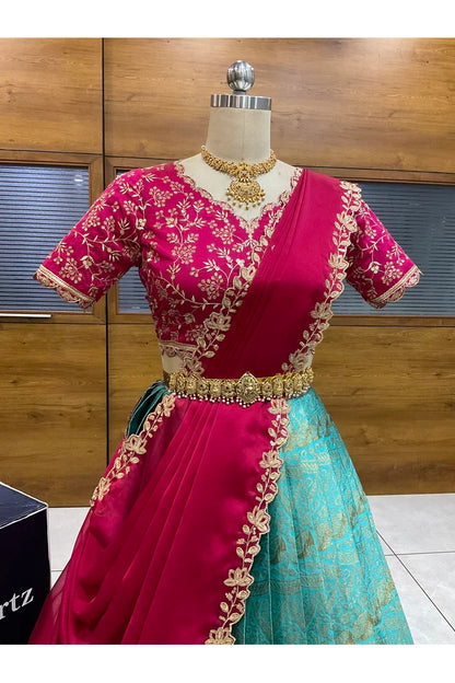 Beautiful South Indian Style Half Saree with Blouse and Dupatta for Women | Rudhira