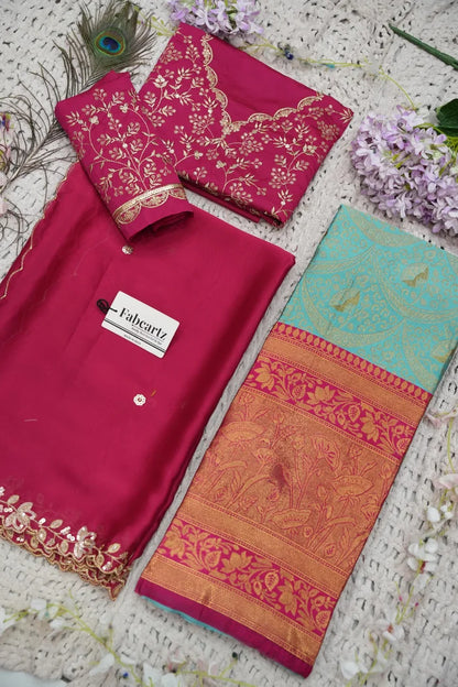Beautiful South Indian Style Half Saree with Blouse and Dupatta for Women | Rudhira
