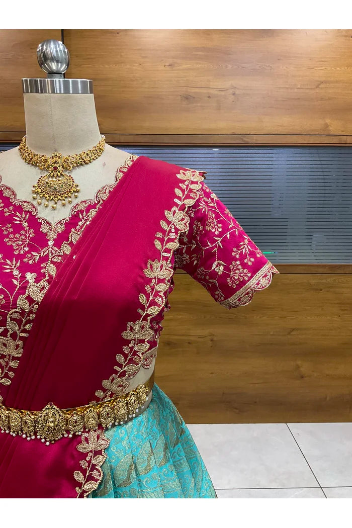 Beautiful South Indian Style Half Saree with Blouse and Dupatta for Women | Rudhira