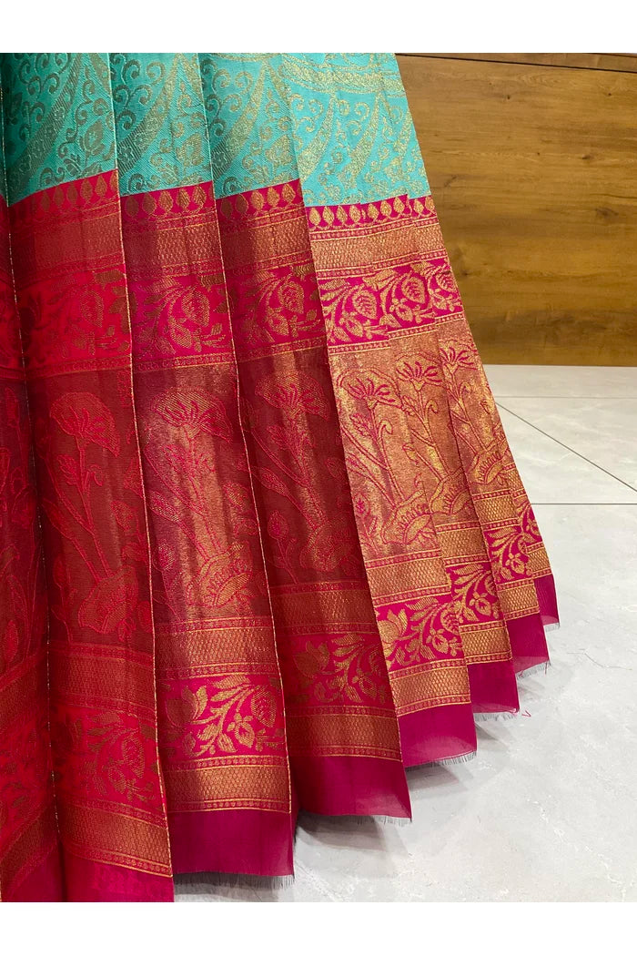 Beautiful South Indian Style Half Saree with Blouse and Dupatta for Women | Rudhira
