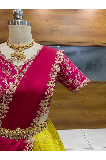 Beautiful South Indian Style Half Saree with Blouse and Dupatta for Women | Rudhira