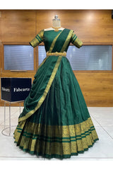 Beautiful South Indian Style Semi-Stitched Half Saree with Blouse and Dupatta for Women |  Swarna