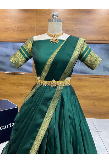 Beautiful South Indian Style Semi-Stitched Half Saree with Blouse and Dupatta for Women |  Swarna