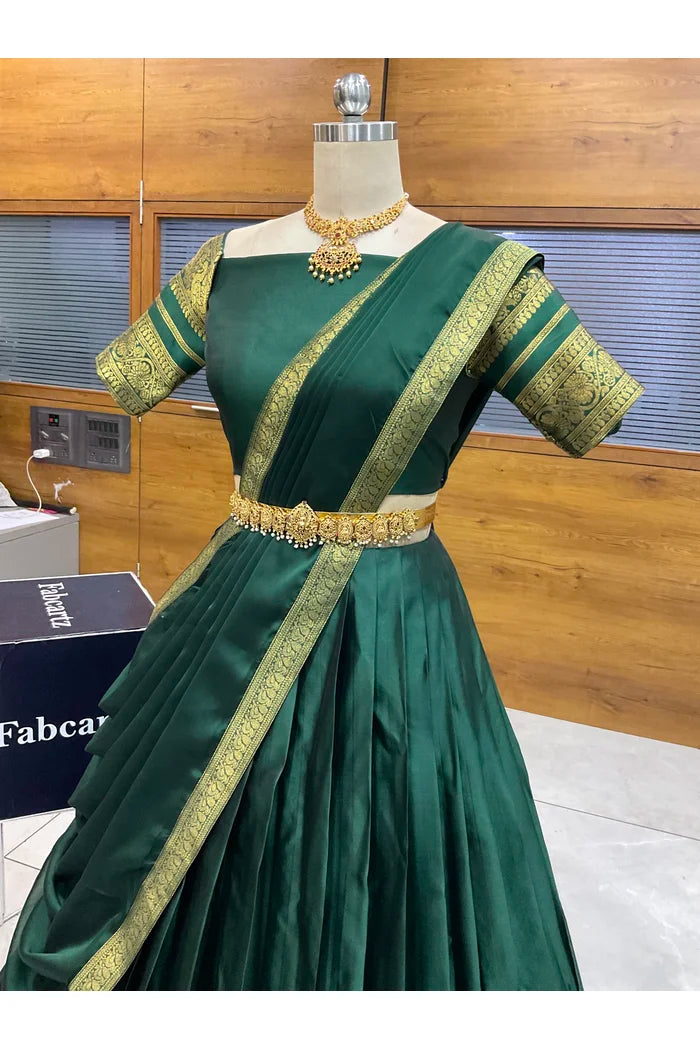 Beautiful South Indian Style Semi-Stitched Half Saree with Blouse and Dupatta for Women |  Swarna