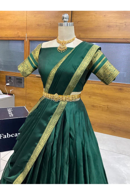 Beautiful South Indian Style Semi-Stitched Half Saree with Blouse and Dupatta for Women |  Swarna